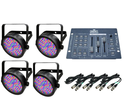 NEW! 4 Chauvet SlimPar 56 LED Pro DJ RGB Lights + Obey 3 Controller + DMX Cables