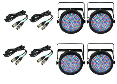 4) Chauvet DJ SlimPar 64 LED Slim Par Can Pro RGB Lighting Effects w/ DMX Cables