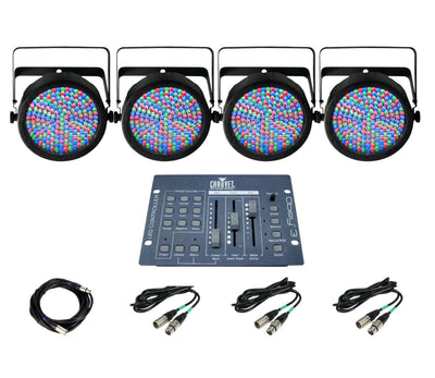 4) Chauvet DJ SlimPar 64 LED RGB Lights w/ Obey 3 Controller + DMX Light Cables