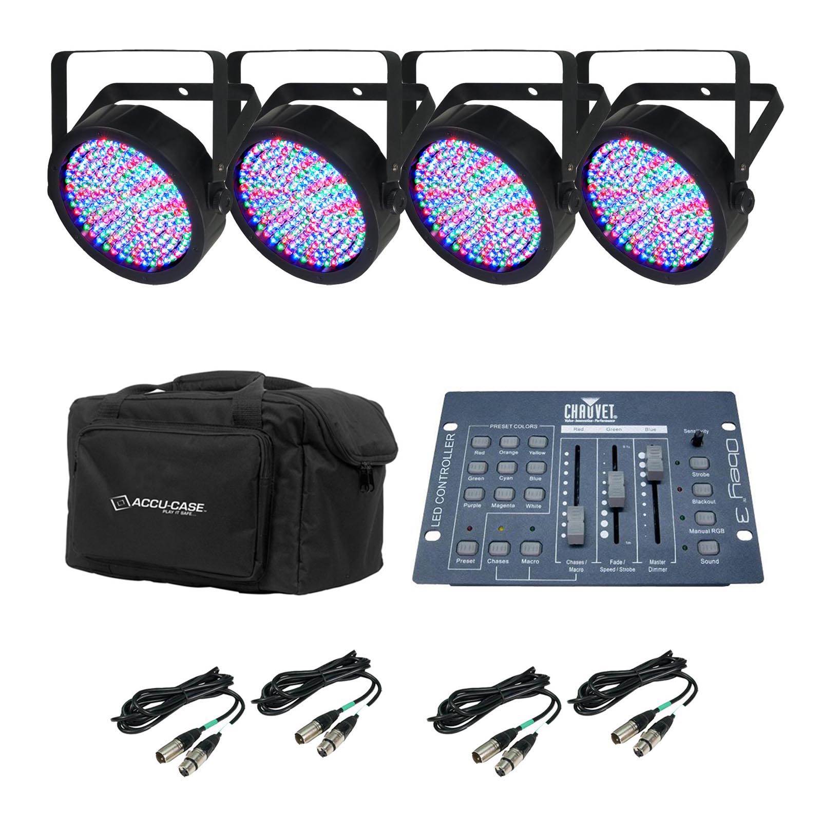 (4) Chauvet DJ SlimPar 64 LED Pro RGB Lights + Obey 3 Controller + ADJ F4Par Bag