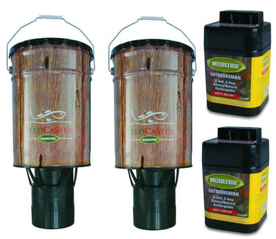 2) Moultrie 6 Gallon Automatic Pond Fish Feeders + 2) 6V Rechargeable Batteries