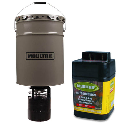 NEW! Moultrie 6.5 Gallon Pro-Hunter Bucket Style Hanging Feeder + 6 Volt Battery
