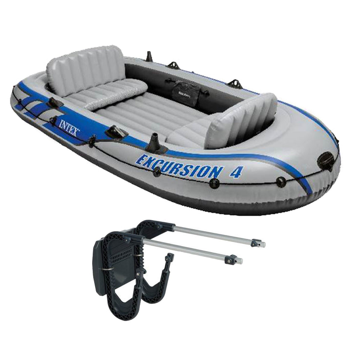 Intex Excursion 4 Inflatable River/Lake Boat Raft Set & Motor Mount Kit