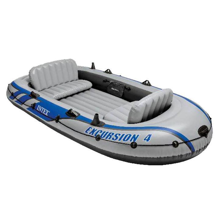 Intex Excursion 4 Inflatable River/Lake Boat Raft Set & Motor Mount Kit