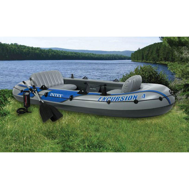 Intex Excursion 4 Inflatable River/Lake Boat Raft Set & Motor Mount Kit