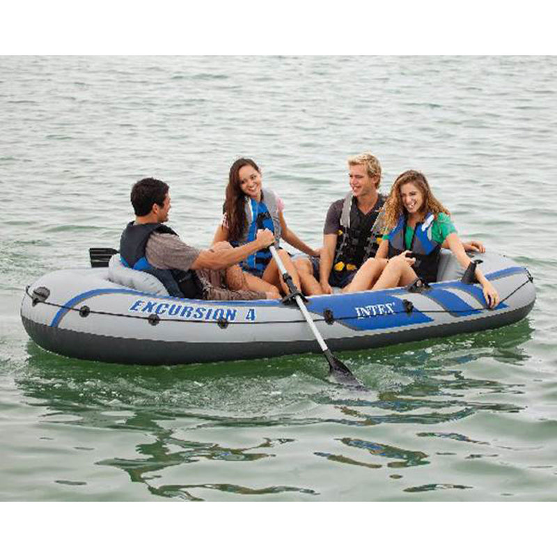 Intex Excursion 4 Inflatable River/Lake Boat Raft Set & Motor Mount Kit - VMInnovations
