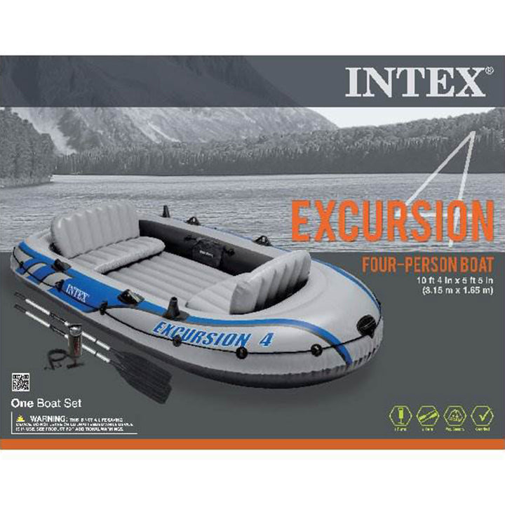 Intex Excursion 4 Inflatable River/Lake Boat Raft Set & Motor Mount Kit