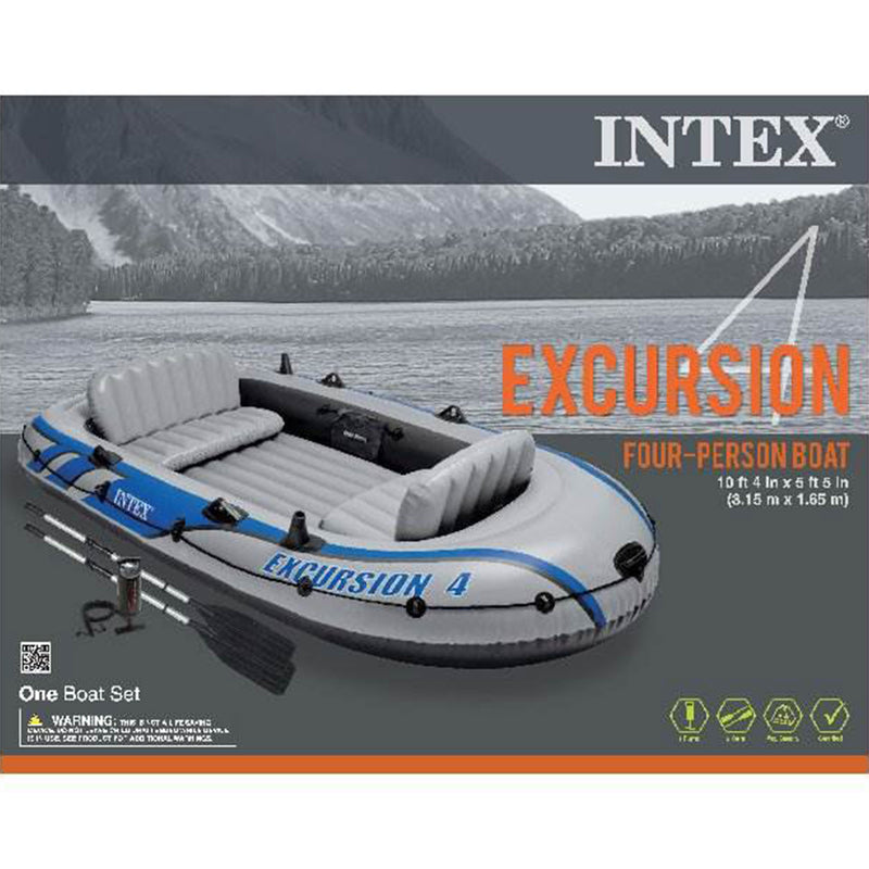 Intex Excursion 4 Inflatable River/Lake Boat Raft Set & Motor Mount Kit - VMInnovations