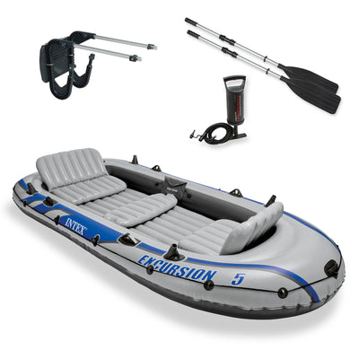 Intex Excursion 5 Person Inflatable Fishing Raft Boat with Composite Motor Mount - VMInnovations