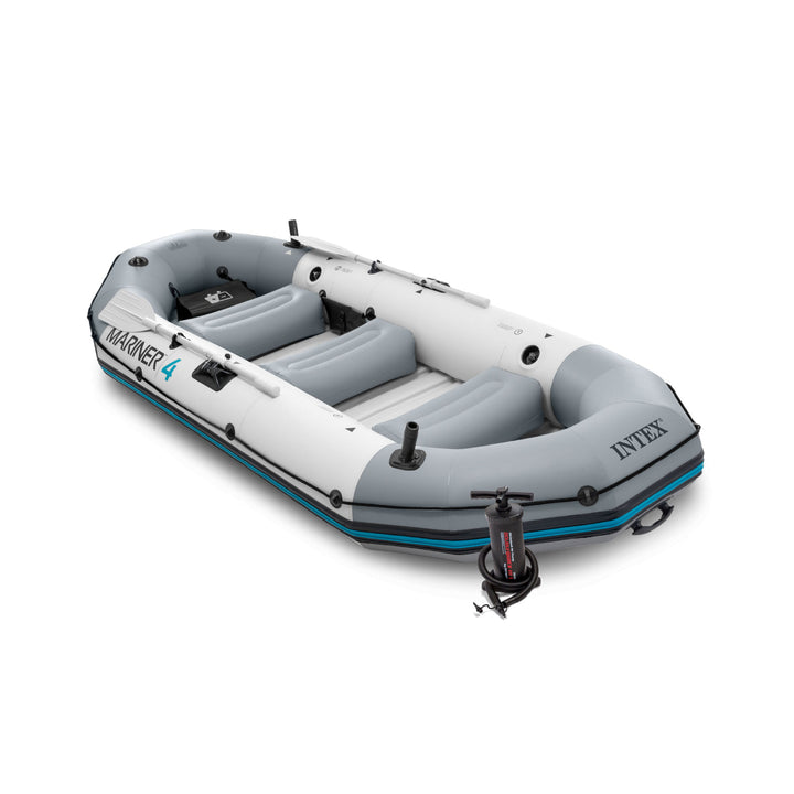 Intex Mariner 4 Inflatable Raft River/Lake Dinghy Boat Set & Motor Mount Kit