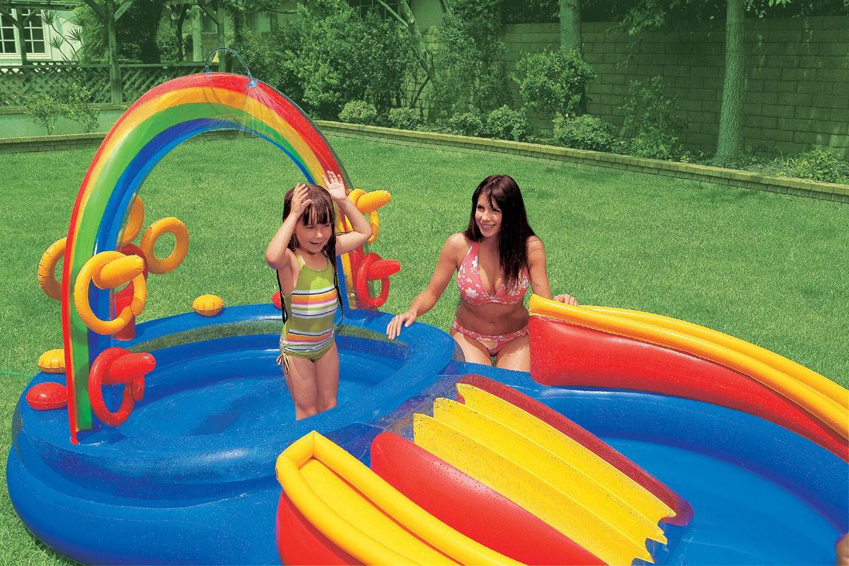 Intex 16ft x 5.5in Inflatable Kiddie Pool with Slide & Quick Fill Air Pump