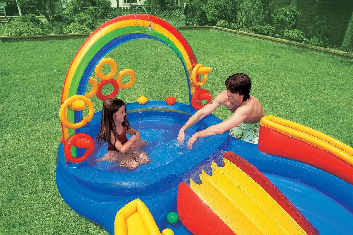 Intex 16ft x 5.5in Inflatable Kiddie Pool with Slide & Quick Fill Air Pump