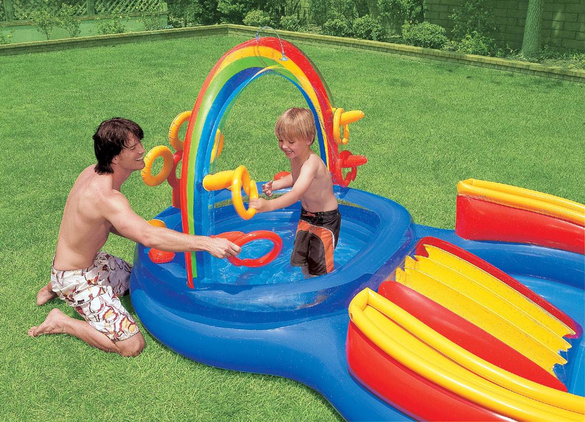 Intex 16ft x 5.5in Inflatable Kiddie Pool with Slide & Quick Fill Air Pump