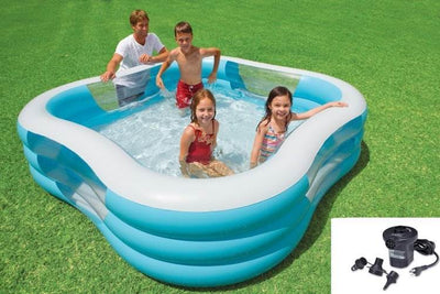 INTEX Swim Center Inflatable Family Swimming Pool + Quick Fill Air Pump