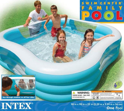 INTEX Swim Center Inflatable Family Swimming Pool + Quick Fill Air Pump