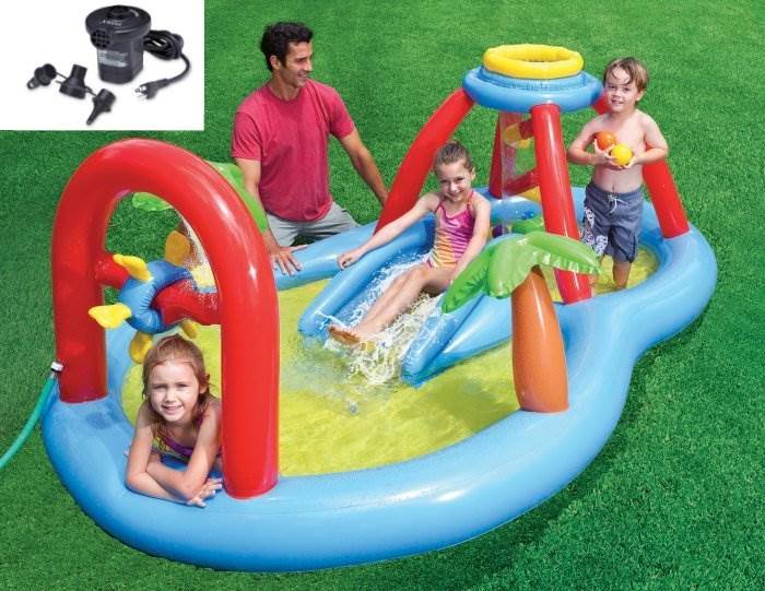 INTEX Windmill Blow Spray Play Center Kids Swimming Pool + Quick Fill Pump