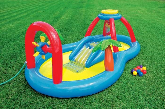 INTEX Windmill Blow Spray Play Center Kids Swimming Pool + Quick Fill Pump