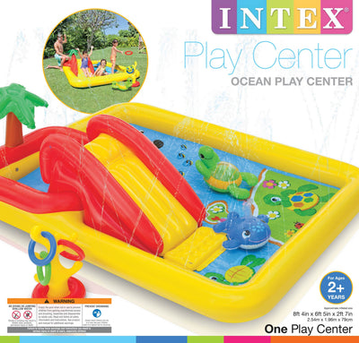Intex 10ft x 31in Inflatable Ocean Play Center Pool (2 Pack) & Quick Fill Pump