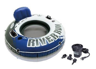 Intex River Run I Inflatable Floating Tube Raft Boat Set & Quick Fill Air Pump