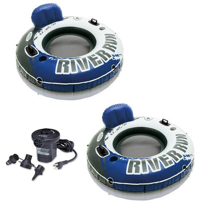 INTEX River Run I Inflatable Floating Tubes (Set of 2) & Quick Fill Air Pump