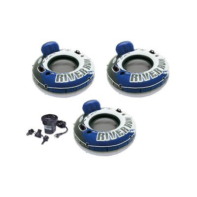 INTEX River Run I Inflatable Floating Tubes (Set of 3) & Quick Fill Air Pump
