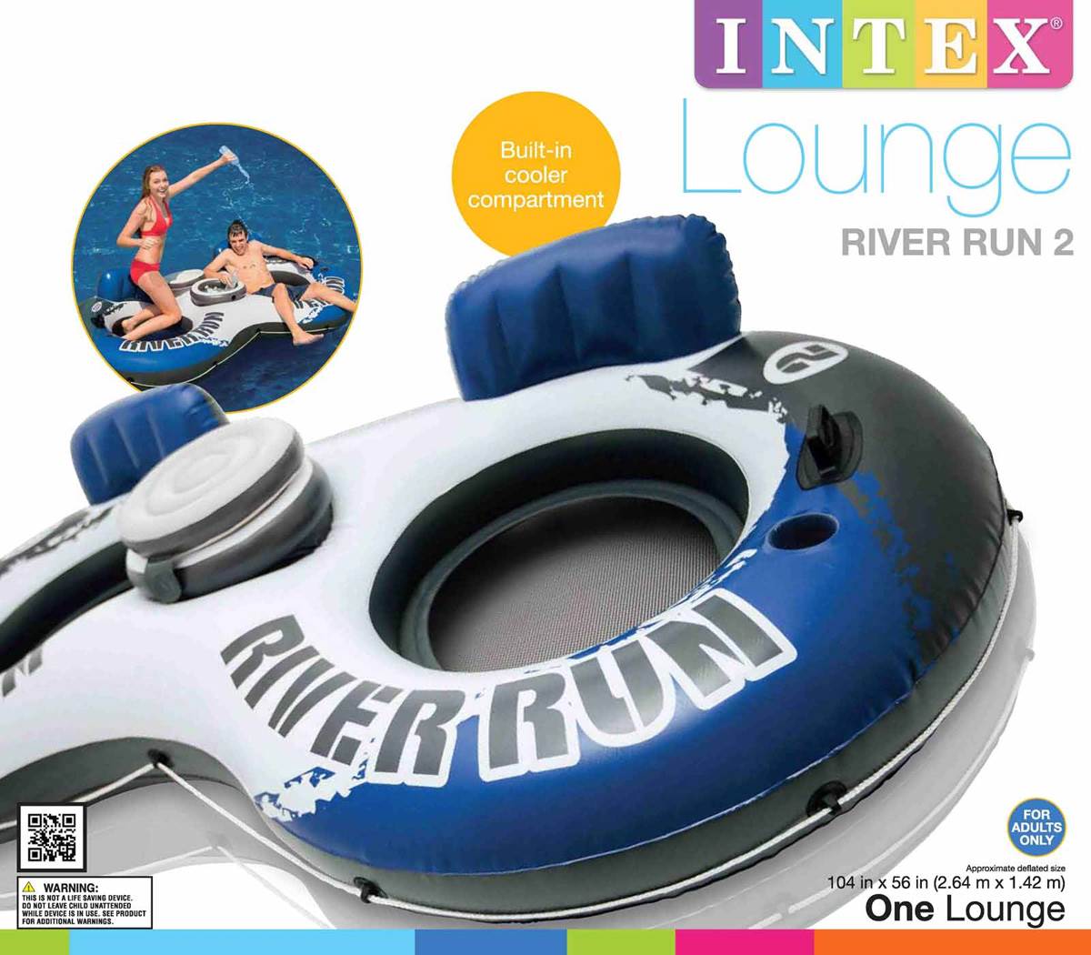 INTEX River Run II Water Tube Lounger w/ Cooler (Set of 2) & Quick Fill Air Pump