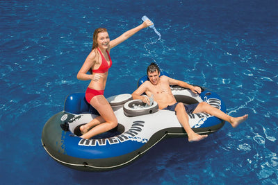 INTEX River Run II Water Tube Lounger w/ Cooler (Set of 2) & Quick Fill Air Pump