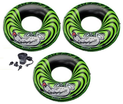 INTEX River Rat Inflatable Floating Tube Raft (Set of 3) & Quick Fill Air Pump
