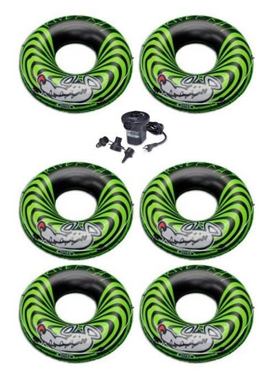 INTEX River Rat Inflatable Floating Tube Raft (Set of 6) & Quick Fill Air Pump