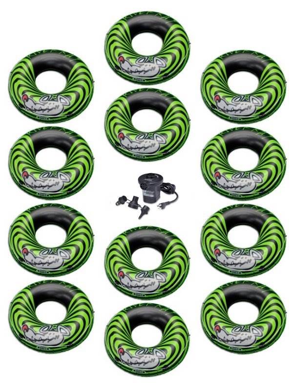 INTEX River Rat Inflatable Floating Tube Raft (Set of 12) & Quick Fill Air Pump