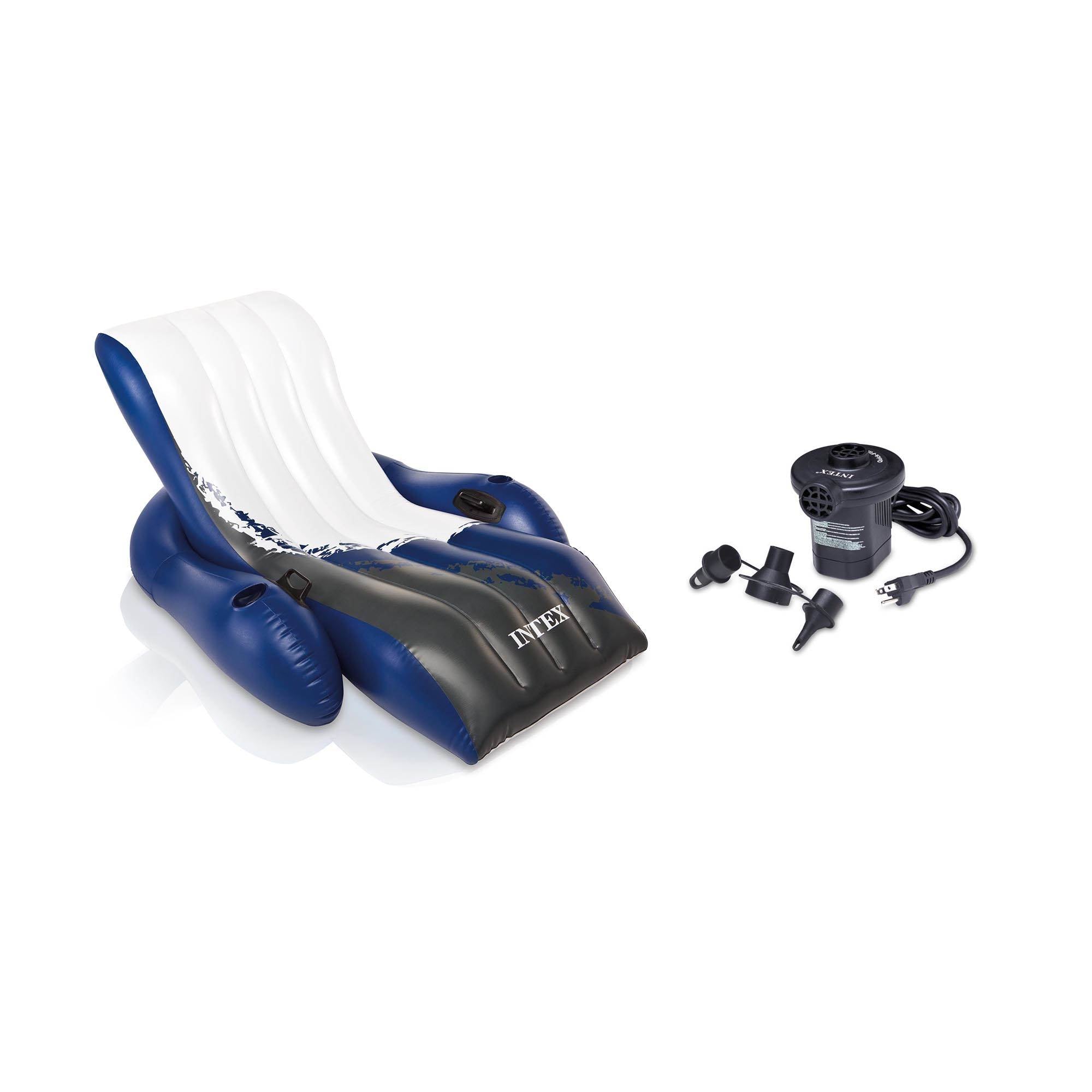 INTEX Floating Recliner Pool Lounge with Cup Holders & Quick Fill Air Pump - VMInnovations