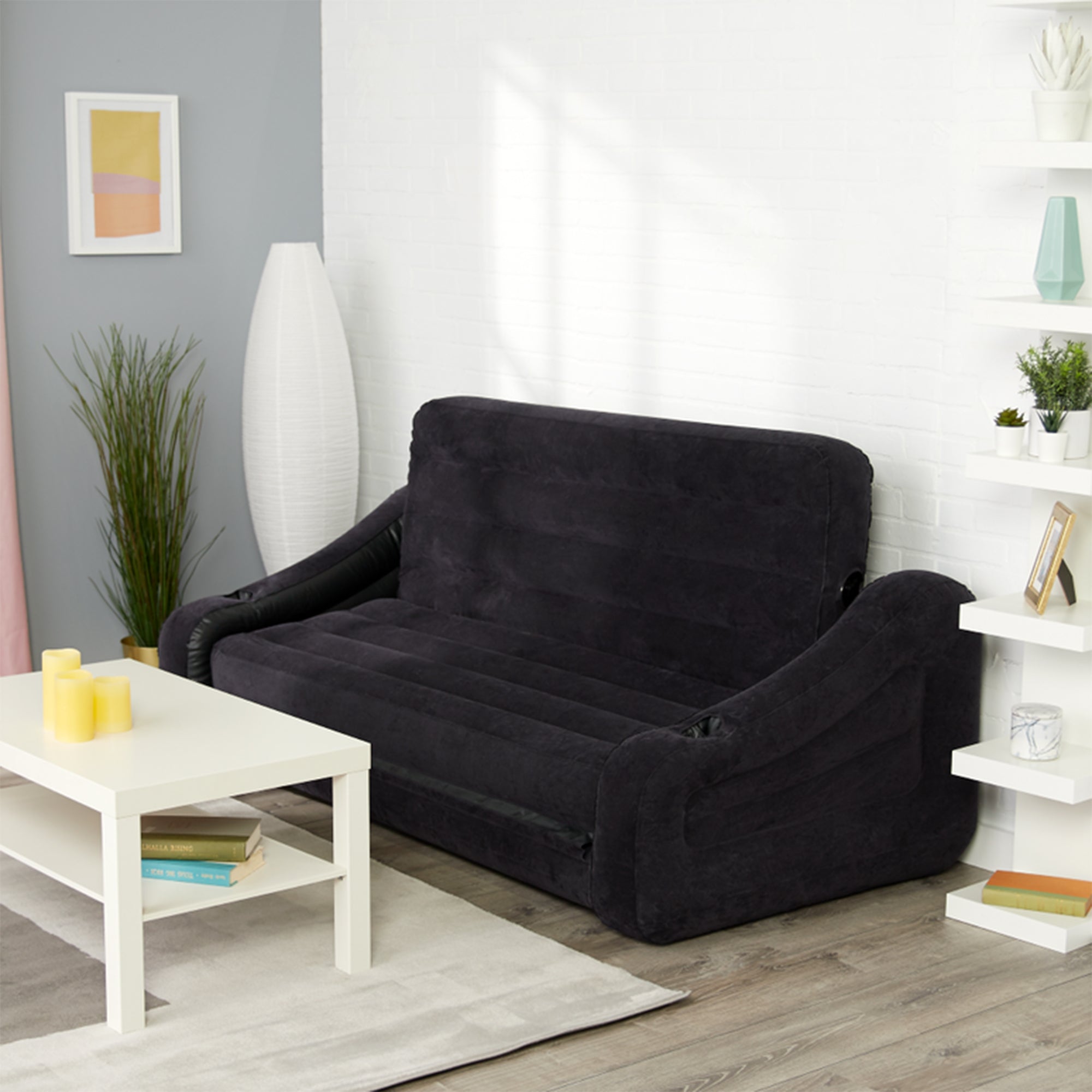 Intex Inflatable Queen Size Pull-Out Futon Sofa Couch Sleep Away Bed (Open Box)