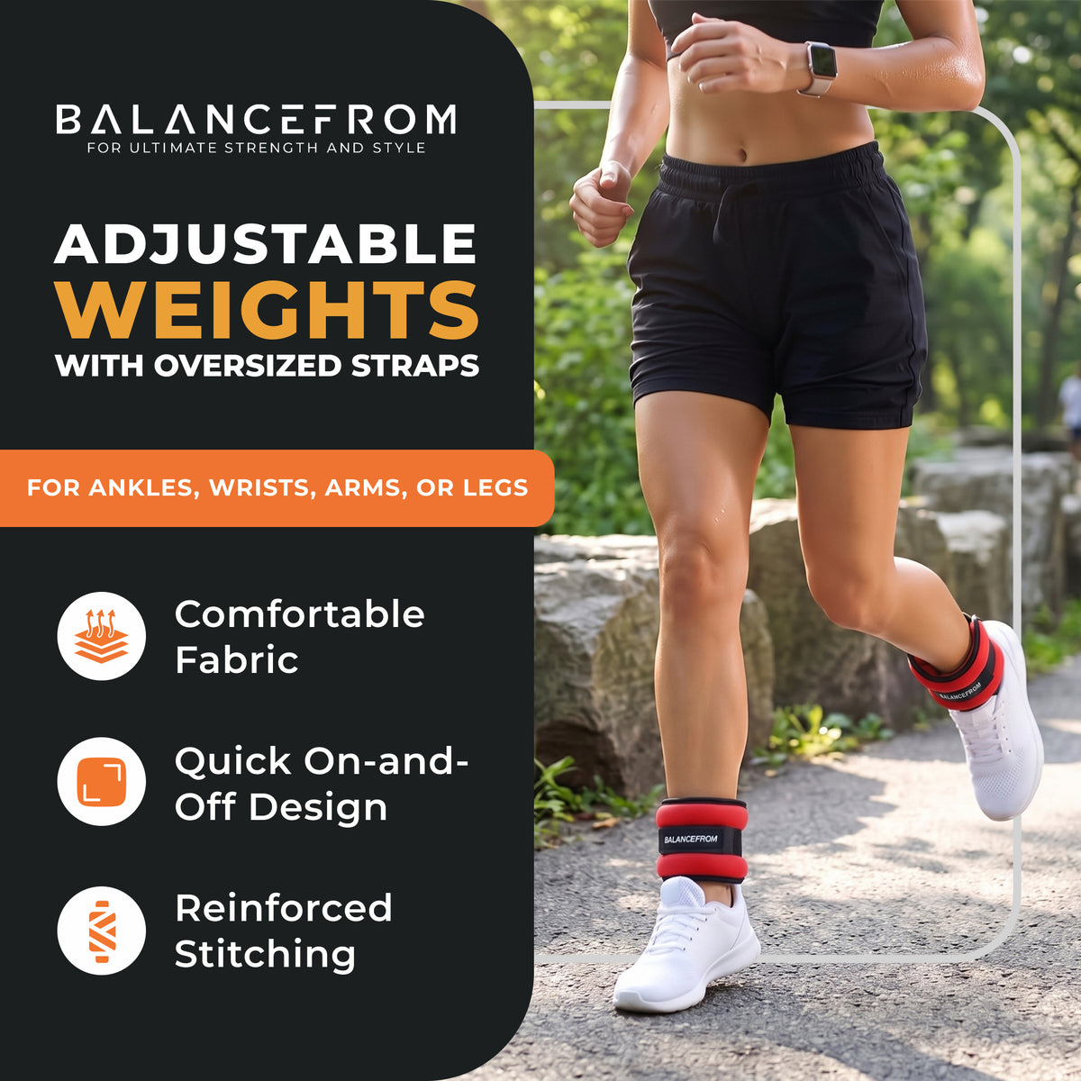 BalanceFrom Fitness Fully Adjustable Ankle, Wrist, Arm, Leg Weights, 10-lb Pair - VMInnovations