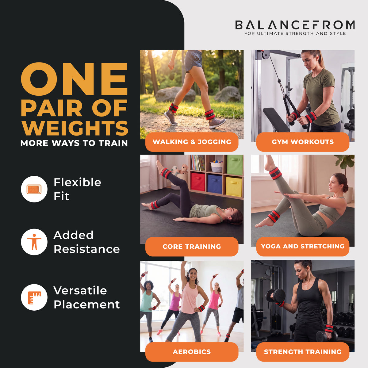 BalanceFrom Fitness Fully Adjustable Ankle, Wrist, Arm, Leg Weights, 10-lb Pair - VMInnovations