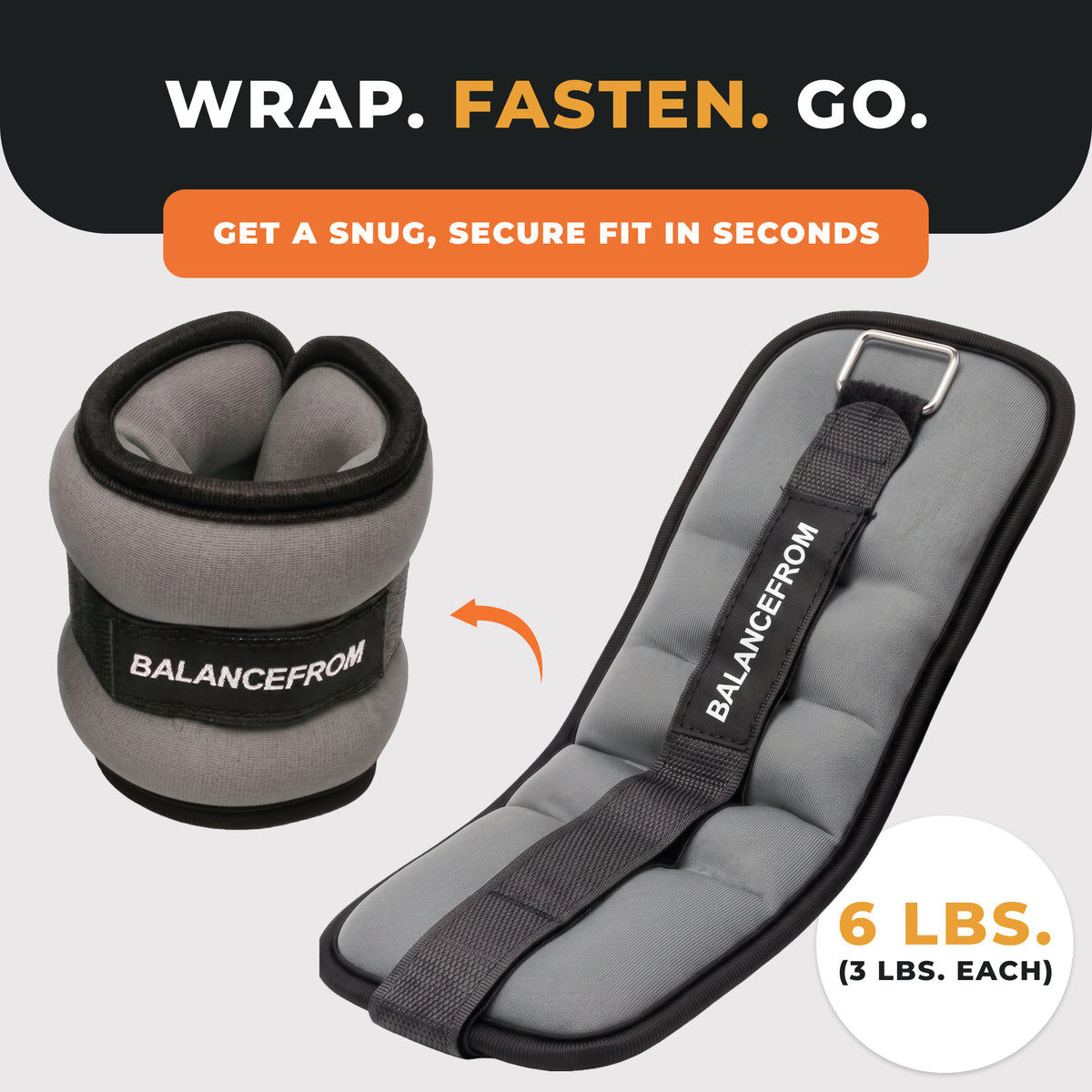 BalanceFrom Fitness Fully Adjustable Ankle, Wrist, Arm or Leg Weights, 6-lb Pair