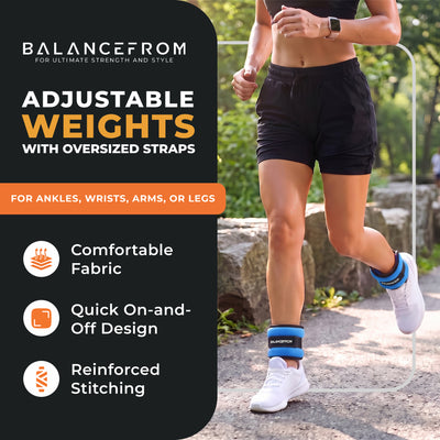 BalanceFrom Fitness Fully Adjustable Ankle, Wrist, Arm or Leg Weights, 4-lb Pair - VMInnovations
