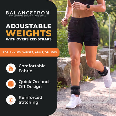 BalanceFrom Fitness Adjustable Fit Ankle, Wrist, Arm or Leg Weights, 8-lb Pair - VMInnovations
