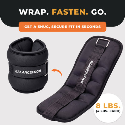 BalanceFrom Fitness Adjustable Fit Ankle, Wrist, Arm or Leg Weights, 8-lb Pair - VMInnovations