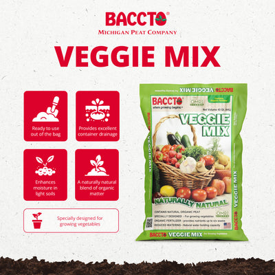 Michigan Peat Company BACCTO Veggie Planting Mix for Vegetables, 40 Quart Bag - VMInnovations
