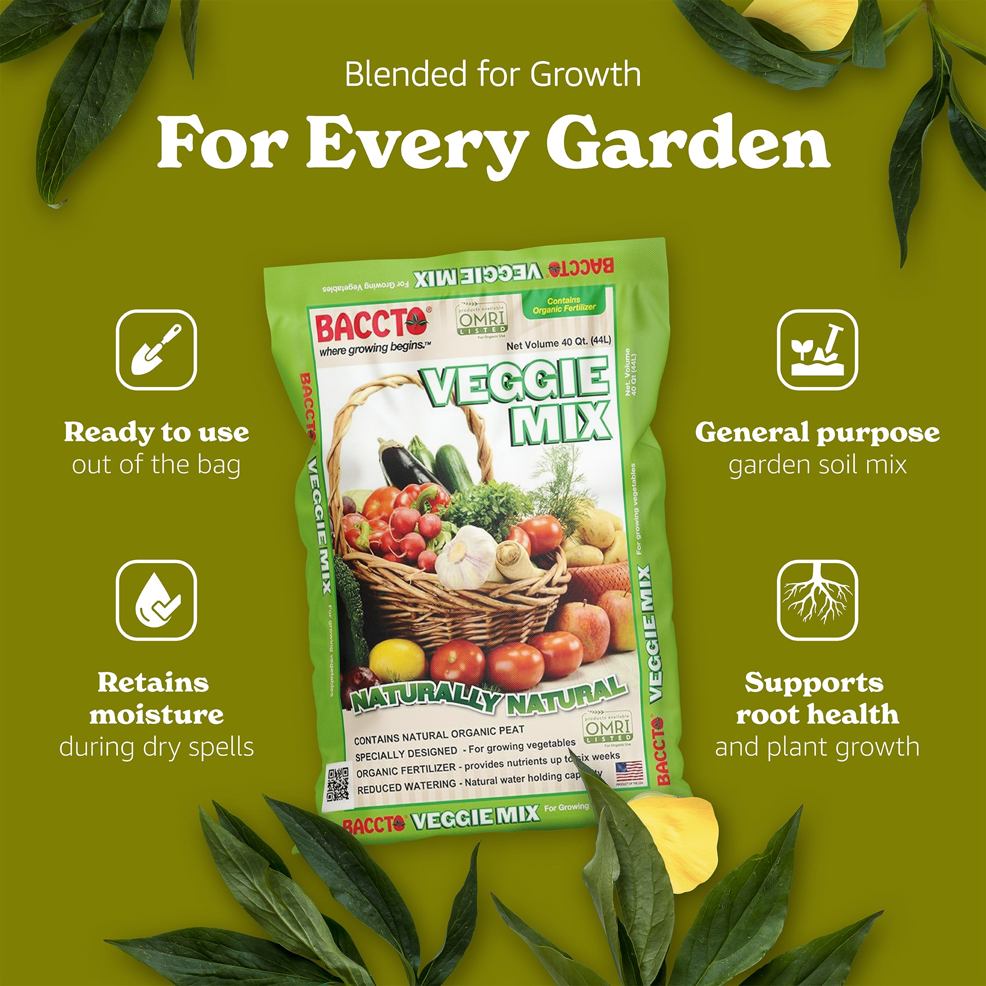 Michigan Peat Company BACCTO Veggie Planting Mix for Vegetables, 40 Qt, 2 Pack