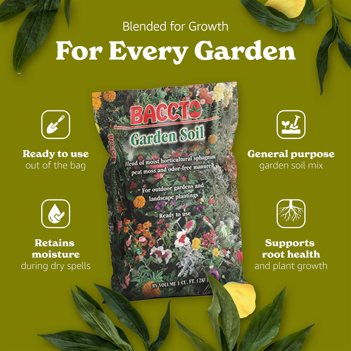 Michigan Peat Company BACCTO Garden Soil for Plants & Veggies, 1 Cu Ft, 4 Pack