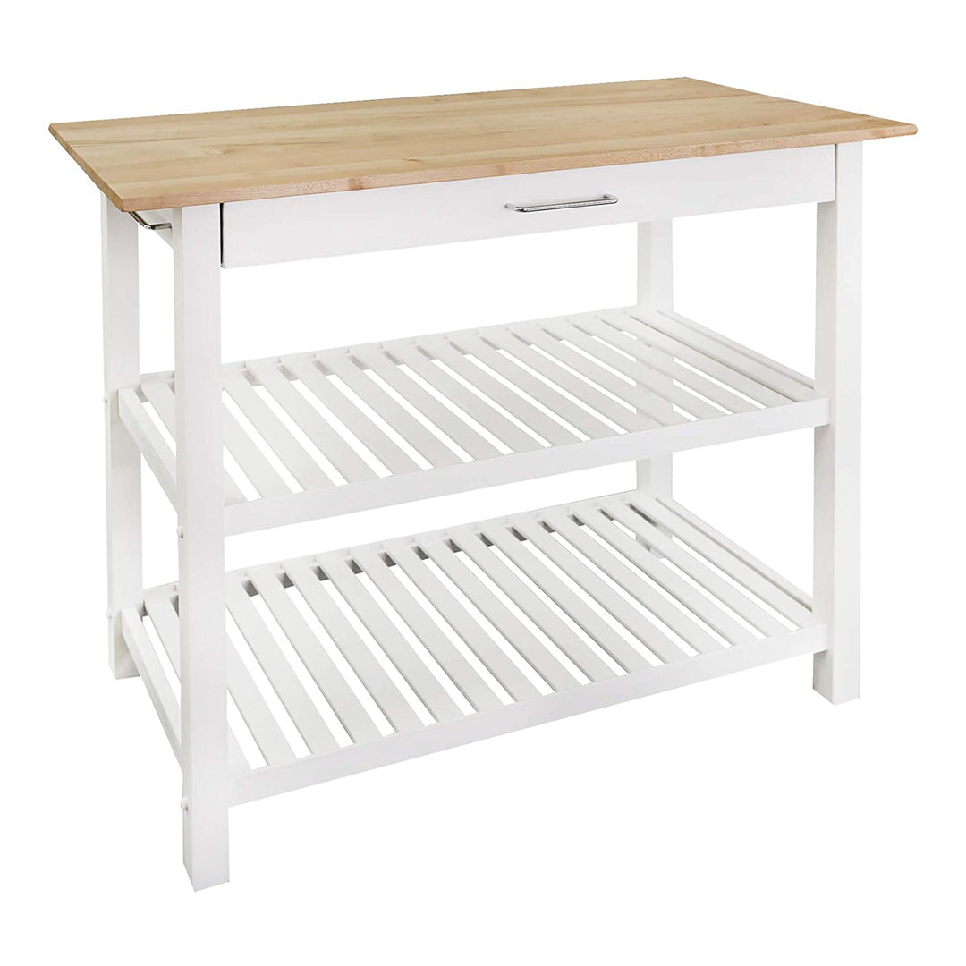 Casual Home Kitchen Island Bar Station with Hardwood Counter, White (Open Box) - VMInnovations