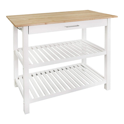 Casual Home Kitchen Island Bar Station with Hardwood Counter, White (Open Box) - VMInnovations