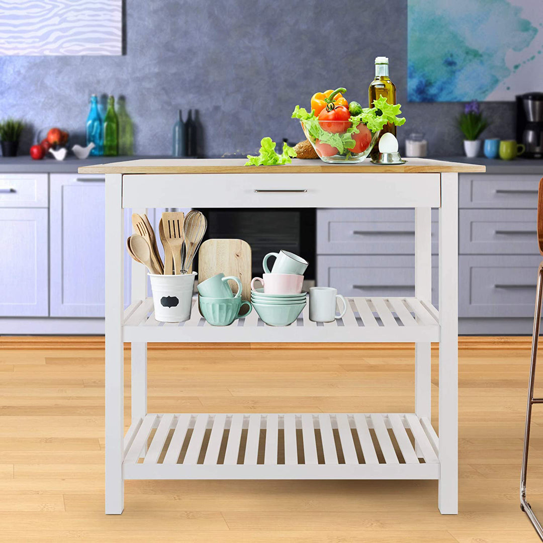 Casual Home Kitchen Island Bar Station with Hardwood Counter, White (Open Box) - VMInnovations