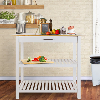 Casual Home Kitchen Island Bar Station with Hardwood Counter, White (Open Box) - VMInnovations