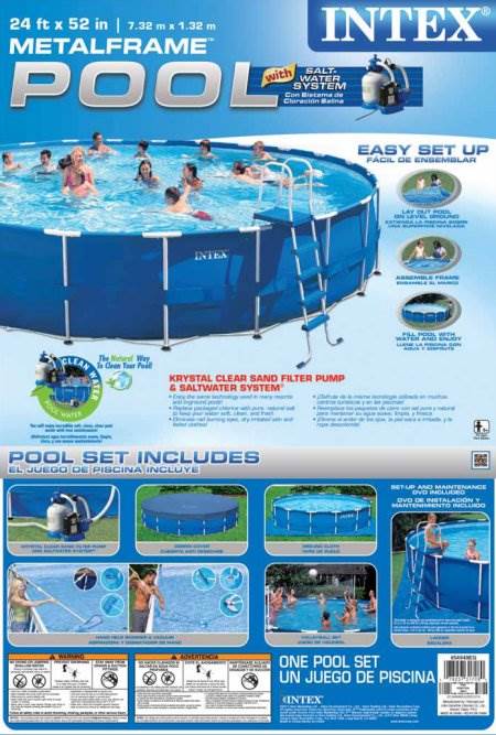 Intex 24' x 52" Metal Frame Swimming Pool w/ Sand & Saltwater System - Open Box