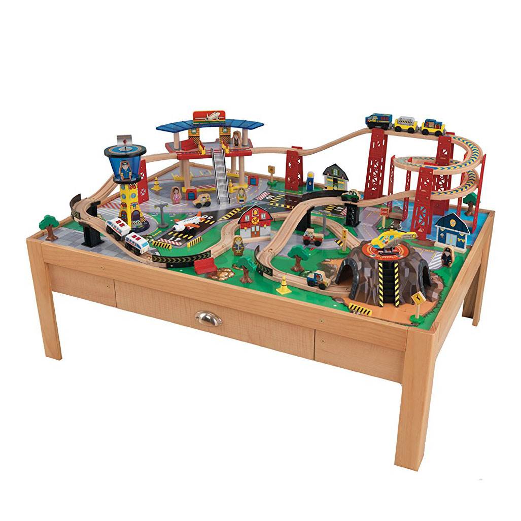 KidKraft Airport Express Wood Train Table & Toy Set (Open Box)