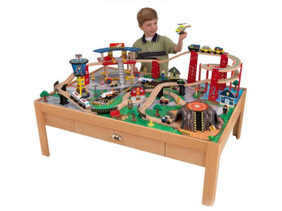 KidKraft Airport Express Wood Train Table & Toy Set (Open Box)