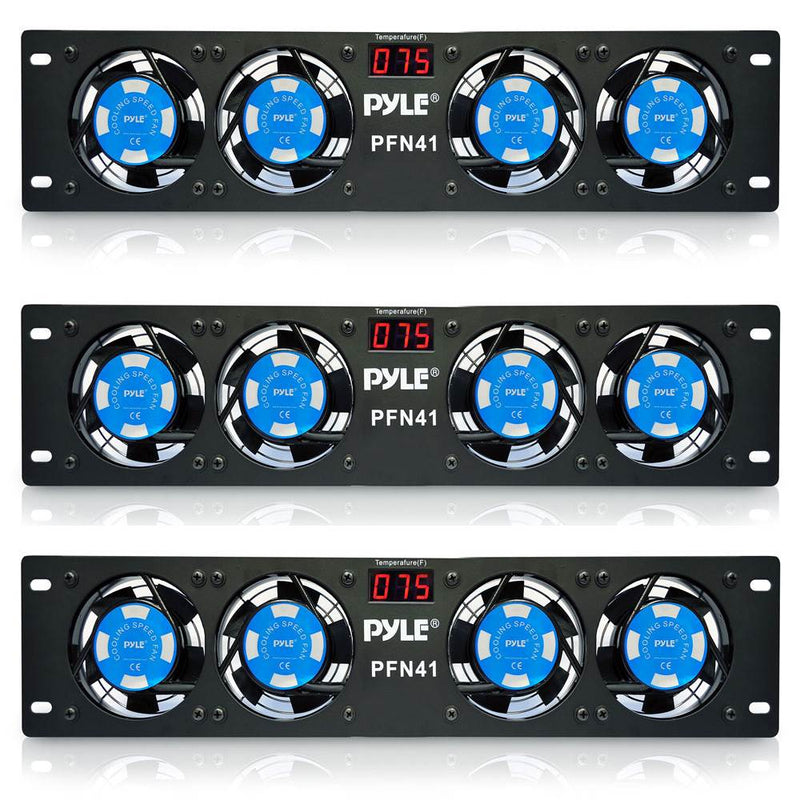 3) PYLE PRO PFN41 19" Rack Mount Cooling 4 Fans System w/Temperature LED Display