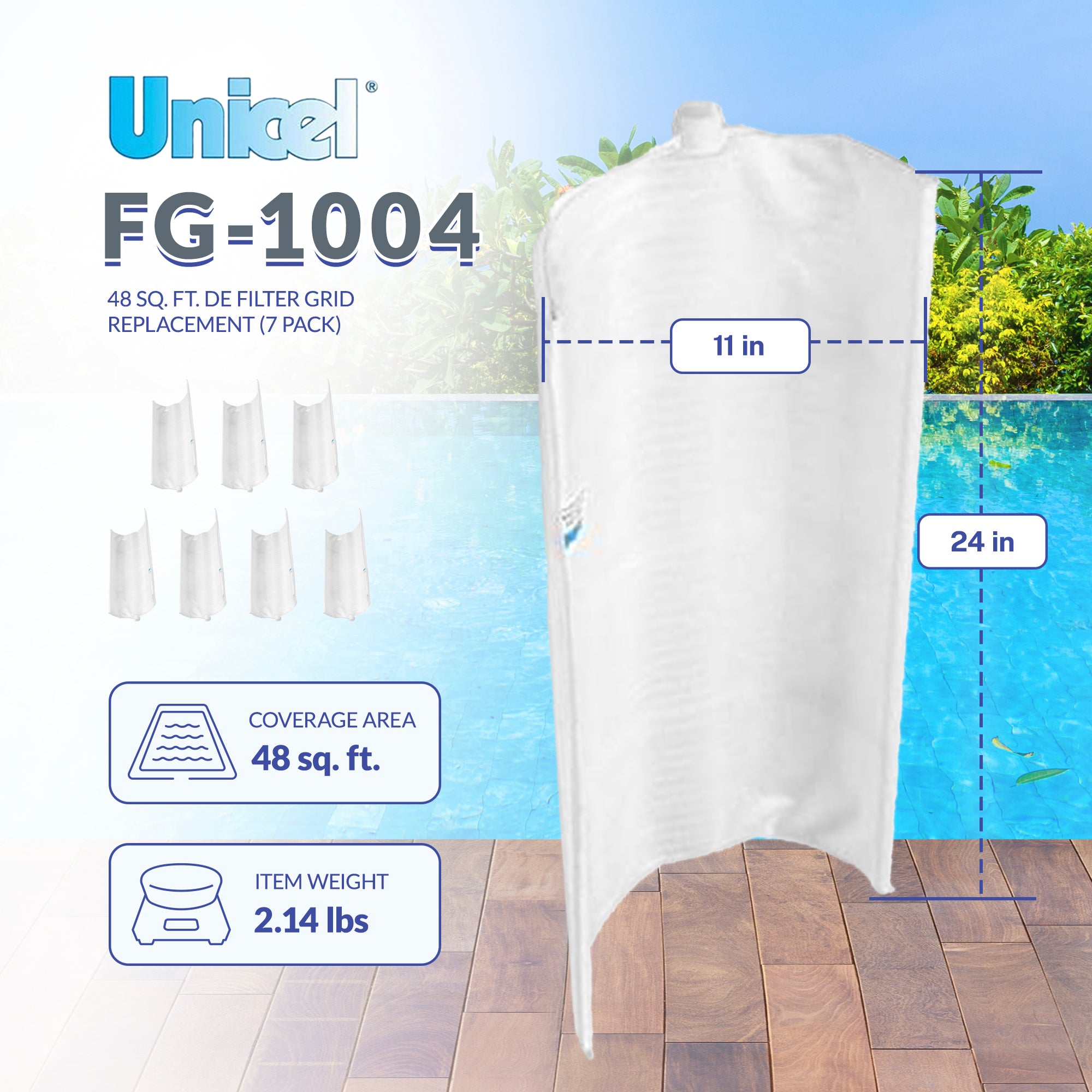 Unicel FG-1004 48 Square Foot Replacement DE Grid Swimming Pool Filter, 7 Pack